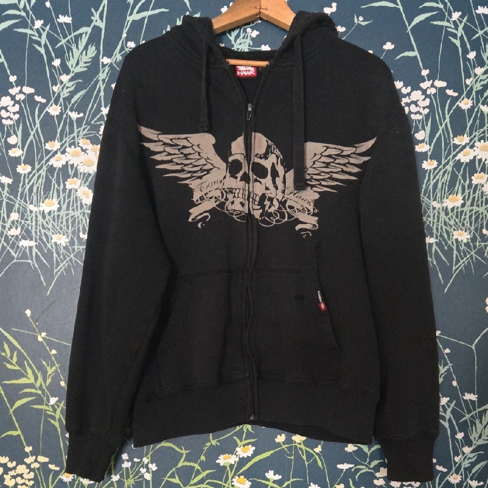 Tony Hawk Y2k Skull Wings Graphic Full Zip Cotton Hoodie